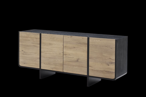 <span class=keywords><strong>Credenza</strong></span> Moderna in Rovere a Contrasto, Top e Base Neri, Quattro Ante in Legno Naturale per Soggiorno e Sala da Pranzo - Product Image 5