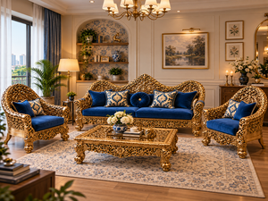 Premium Ornate Carved Wood <b>Sofa</b> Set European Style Handcrafted Luxury <b>Antique</b> Furniture with Intricate Wooden Frame Royal Design - Product Image 1