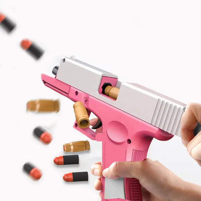 Çekim oyuncak klip susturucu EVA manuel yükleme plastik küçük yumuşak kurşun tabanca kabuk ejeksiyon tabancası