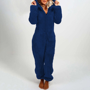 2022 Plus Size Winter Hooded Cute Sleepwear <strong>One</strong> Piece Plush Warm Velour Pajamas Fuzzy Elastic Waist Lounge Wear Women - Product Image 3