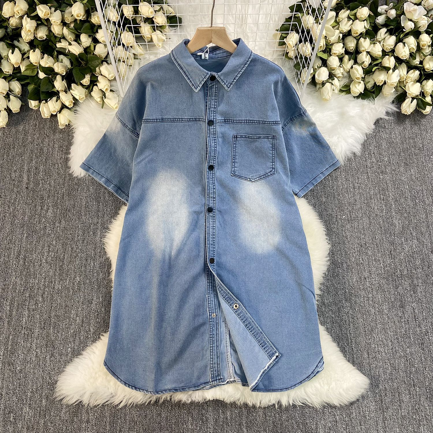Fashion Splicing Lapel Dress New Korean Style Asymmetric Women Long Jeans  Denim Top Shirt Ladies' Blouses| Alibaba.com