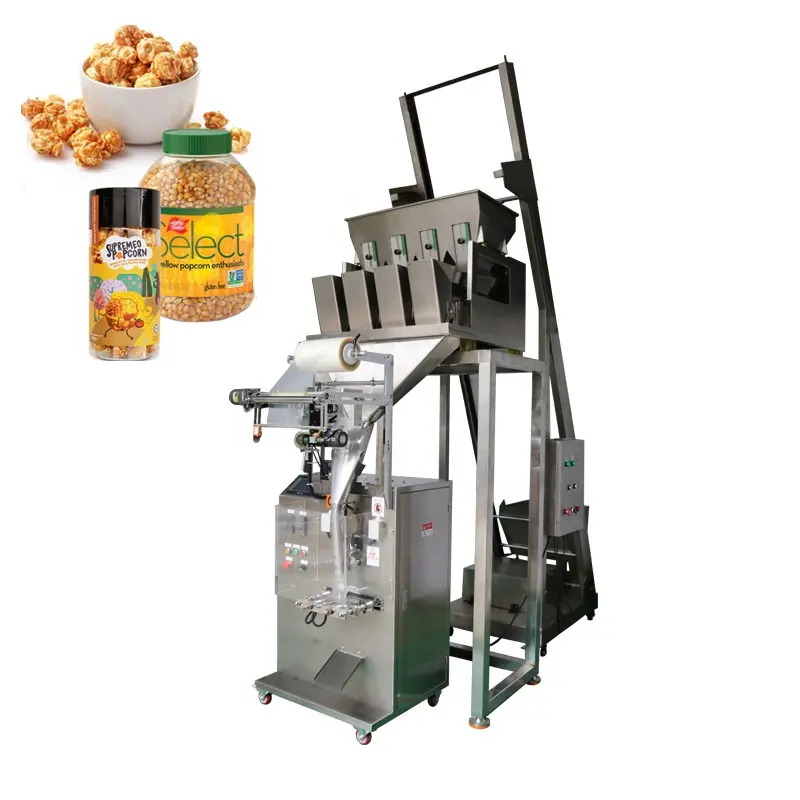 Macchina confezionatrice per granuli di popcorn con scala a quattro teste bilancia elettronica per la misurazione della macchina per il riempimento di granuli verticali