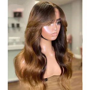 Thin Fringe Wig Middle Part Ombre Color Ocean Wave Glueless 100 Virgin Human Hair 4*4 5*5 13*4 13*6 Lace Front Wigs With Bang