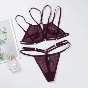 Ensemble Lingerie Femme 2 Pièces en Maille Transparente – Bralette Triangle et String à Bretelles Réglables – Tenue Intime Sexy - Product Image 6