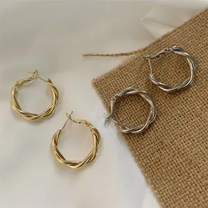 Minimalist Screw Twisted Earring Copper Hoop Earring Elegant Brass Twist Earrings for Women Jewelry Gold Trendy Punk 10g CLASSIC