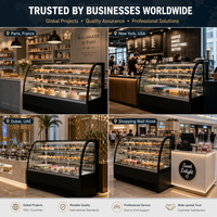 Vitrine réfrigérée pour pâtisserie et boulangerie commerciale avec verre incurvé, éclairage LED, 2-8°C, dégivrage automatique pour cafés et magasins