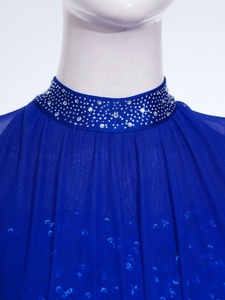 Justaucorps pour femmes à manches longues, col montant, en maille, orné de strass et froncé, pour la danse, le ballet, la gymnastique, les spectacles et les costumes de scène, personnalisable - Product Image 3