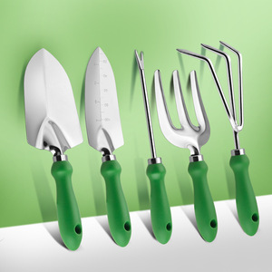 Stainless Steel Garden <b>Tool</b> Set 5 Piece With Green Handle For Planting Weeding And Cultivating Outdoor Use - Product Image 1