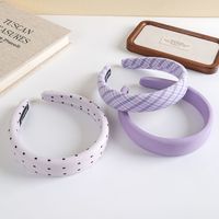 MUJU C050 38cm Bando Berbahan Polkadot dan Gingham Berlapis Lebar 3cm Warna Lavender Buatan Tangan Logo Kustom