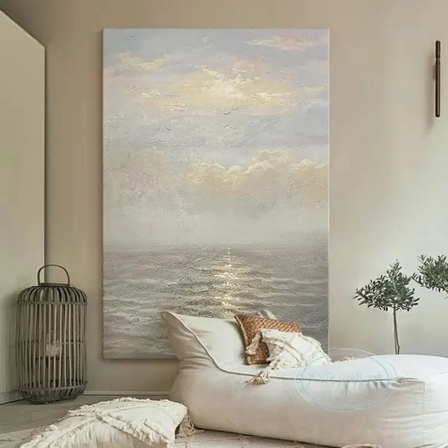 Opere d'arte acriliche dipinte a mano bella arte naturale della parete paesaggio marino Sunset Art Beach Canvas Seascape pittura a olio