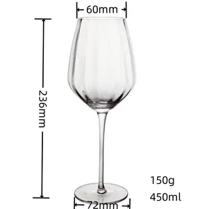 450ml 15oz 2024 New Design Hand Blown Tasting Ribs Wine Glasses