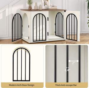 Hzuaneri 31.5 pollici moderno legno di betulla eco-friendly gabbia per cani mobili per piccoli/medi cani soggiorno casa Pet bianco marrone - Product Image 5