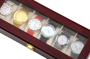 Venta al por mayor organizador de relojes de lujo de madera de cerezo elegante 6 ranuras de almacenamiento escaparate de cristal para caja de reloj - Product Image 5
