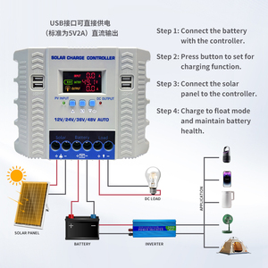 Contrôleur de charge solaire PWM 12V 24V 36V 48V Auto avec 4 ports USB, courant de charge 100A 80A 60A 30A - Product Image 3