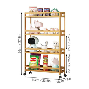 Bamboo 4 Tier Wheeled <b>Storage</b> <b>Cart</b> Slim Organizer For Bathroom Kitchen Laundry Room - Product Image 5