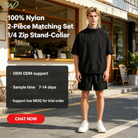 Ensemble 2 pièces d'été pour hommes en nylon, haut à col montant zippé à quart de tour et manches courtes, coupe ample, short de sport d'extérieur, vente en gros OEM faible MOQ