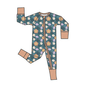 Romper bayi perempuan, pakaian anak-anak baju monyet kotak buta, pakaian bambu cetak bunga - Product Image 3