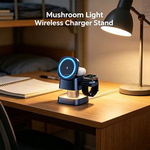 Cadeaux d'entreprise, logo personnalisé, chargeur <span class=keywords><strong>de</strong></span> montre pop-up, interrupteur tactile, lumière champignon 15W, chargeur sans fil magnétique 4 en 1 pour iPhone 18 - Product Image 1