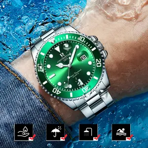 R ONTHEEDGE thiết kế mới người đàn ông đồng hồ không thấm nước sáng thời trang màu xanh lá cây nước ma Đồng hồ đeo tay với lịch cho nam giới