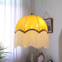 Lustre Rétro Jaune Citron à Pompons, Style Américain et Français Vintage, pour Restaurant et Chambre, Luminaire LED en Tissu