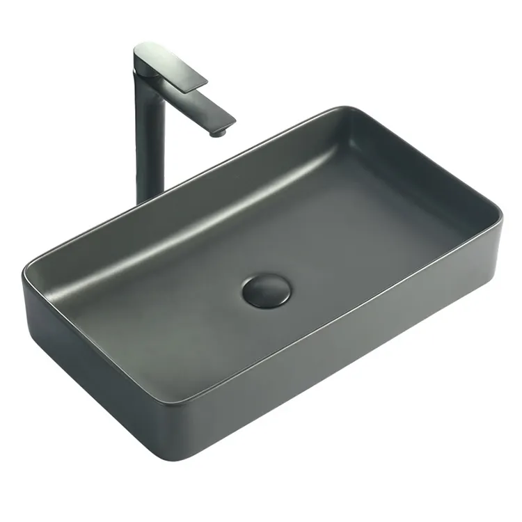Best quality design rectangular grey ceramic hand wash basin counter top bathroom sink