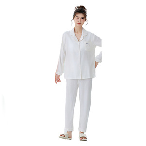 Ensemble de pyjama pour femme Sui Xinle en coton nuage, manches longues, pantalon, col à revers, vêtements d'intérieur, tissu fin, manches lanternes - Product Image 1