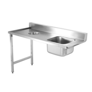 Table de lavage de vaisselle professionnelle avec évier et trou pour la collecte des déchets et crédence - Product Image 1