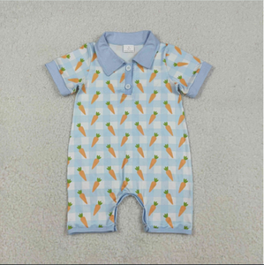 短袖 SR3254 胡萝卜格子蓝色印花男婴复活节连体衣 - Product Image 3