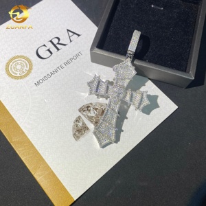Pendentif en argent 925 serti de diamants de moissanite VVS, bijoux hip-hop de qualité supérieure, testé au diamant, pendentifs en forme de croix - Product Image 6