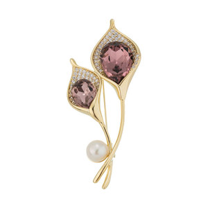 Calla Lily Brooch Gold Plated Blue Crystal Freshwater Pearl Women's Fashion Pin Party Accessory - Product Image 5