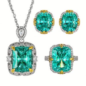 Wholesale Fashion Eco-friendly Copper 12*16/10*12mm Green Cubic Zirconia Necklace <b>Earrings</b> Ring Jewelry <b>Sets</b> for Wedding - Product Image 1