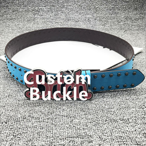 Cinturón de Cuero PU Personalizado con Logotipo Vintage, Estilo Casual Punk para Mujer, Hebilla con Diseño 3D y Remaches con Letras Rosadas - Product Image 3