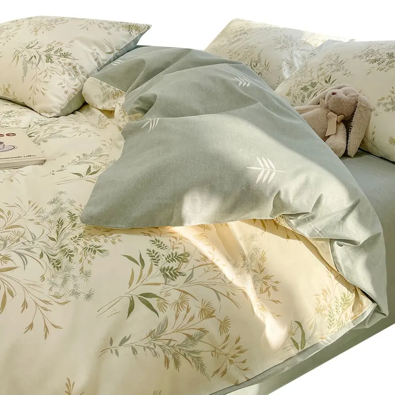 Green Leaves Printing wholesale sheet sets bed sheets cotton set duvet cover set bedding