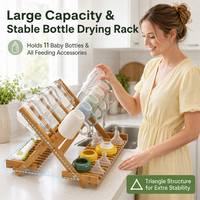 Égouttoir de séchage multifonctionnel pliable à trois niveaux en bambou naturel pour biberons, tasses, mugs, assiettes et épices, idéal pour la cuisine - Vente en gros