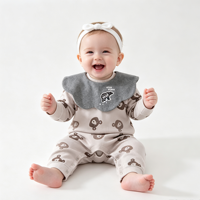 Combinaison pour nouveau-né avec bavoir amovible, en pur coton, à manches longues, imprimé ours de dessin animé, pour bébé de 0 à 24 mois