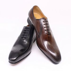 Chaussures Oxford en cuir véritable pour homme, conçues par des designers, fabriquées à la main, noires - Product Image 1