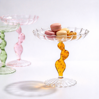 Bol à fruits créatif en verre en forme de tige de cactus, plateau de service sur piédestal à bord ondulé, support à gâteau coloré à base bulle, assiette à dessert pour la décoration intérieure