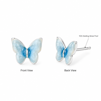 KAVNAR Boucles d'oreilles papillon émail bleu dégradé laiton délicat mignon