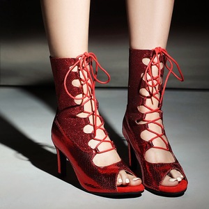 Chaussures de danse à talons hauts pour femmes, à paillettes, à bout ouvert, avec fermeture éclair arrière, pour la danse latine, <span class=keywords><strong>salsa</strong></span>, rumba, jazz, performance, faible MOQ - Product Image 2
