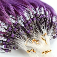 Extensiones de Cabello Humano Natural Remy, Doble Trama, Color Castaño Oscuro, Ondulado, con Punta de Micro Anillo y Anillos Nano