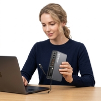 Colokan AS/EU/UK/AU 3 Port USB-C + 3 Port USB Adaptor Pengisian Cepat Laptop GaN 635W PD dengan 2 Kabel Tipe-C yang Dapat Ditarik