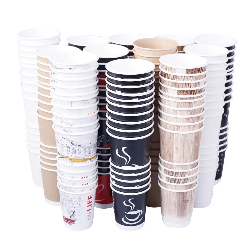 PTPACK 100ml-1000ml Disposable Paper Cups for Hot and Cold Drinks Take Away Paper Cups logo Customization