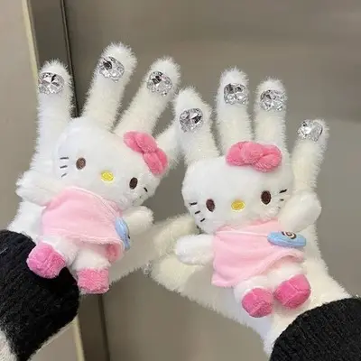 Botu Kinderkarikatur Cinnamoroll Mymelody Kitty Winter Neue Jungs Plüsch verdickte Handschuhe Mädchen gestrickt Hello Kt Handschuhe