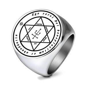 Anillo de Acero Inoxidable 316, Ego Servi Dei Beneplacitum Et Abundancia, Vau Phocbus Rcgulus <span class=keywords><strong>Sol</strong></span> Eloah Shemesh, Amuleto, Talismán, Joyería - Product Image 2