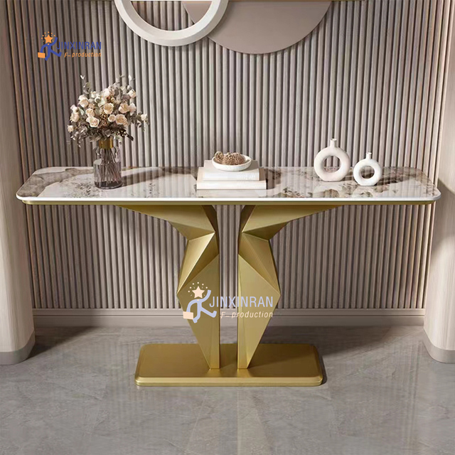 Entryway Living Room Modern Luxury Gold Frame Stainless Steel Console Table Durable Easy to Clean