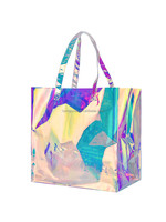 Sac fourre-tout réutilisable en PVC holographique avec longue poignée, design laser transparent pour femmes, shopping, voyage et cadeau