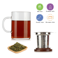 Tasse à thé classique en verre borosilicate transparent de 400 ml, écologique, avec couvercles de théière en noyer, vaisselle de bureau