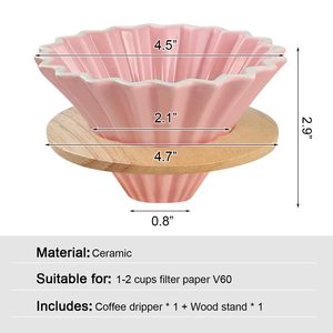 Elegante supporto per tazza in legno per gocciolatore di caffè in ceramica rosa per filtro <span class=keywords><strong>V60</strong></span> per 1-2 tazze di accessori per la preparazione lenta per caffè di casa - Product Image 5