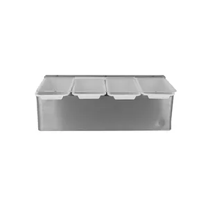 थोक आधुनिक स्टेनलेस स्टील मसाला बॉक्स 4पीसी प्लास्टिक कम्पार्टमेंट मसाला धारक छह कंटेनर ठंडा मसाला रसोई में उपयोग