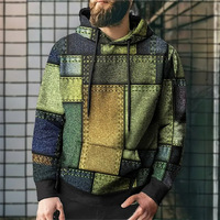 Sweat à capuche patchwork noir et gris pour homme, manches longues, streetwear décontracté, respirant, imprimé intégral, vente en gros